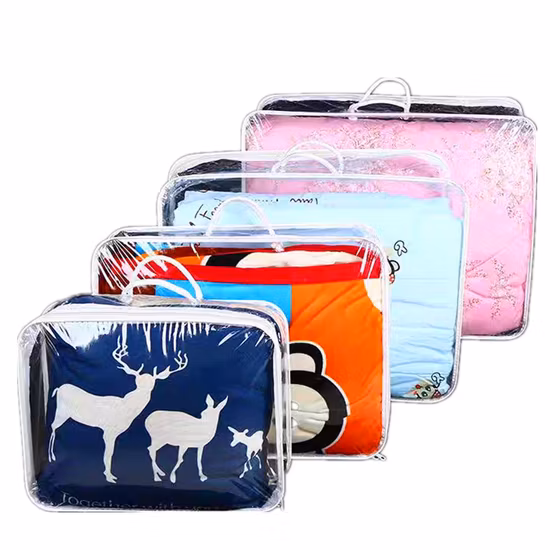 Hochwertige, maßgeschneiderte transparente PVC-Vinyl-Tragetasche mit weichem Kantendraht und beheizter Versiegelung mit Reißverschluss-Plastiktüten für Bettwäsche, Heimtextilien, Bettdecke, Steppdecke, Bettdecke, Kissen