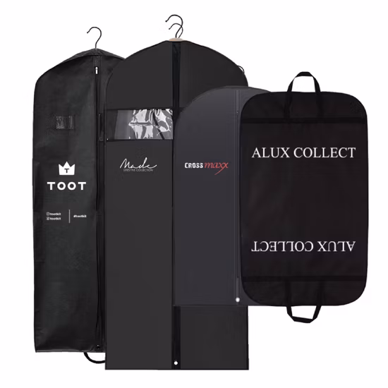 Umweltfreundliche hängende Kleidung, Haushalts-Aufbewahrungstasche, Business-Kleidungsverpackungstasche für Mantel, Kleid, Reißverschluss, Vlies-Kleidungshülle mit Logo